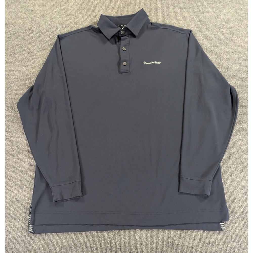 FootJoy Mens Navy Blue Long Sleeve Golf Polo Shirt Dancing Rabbit Logo Large L